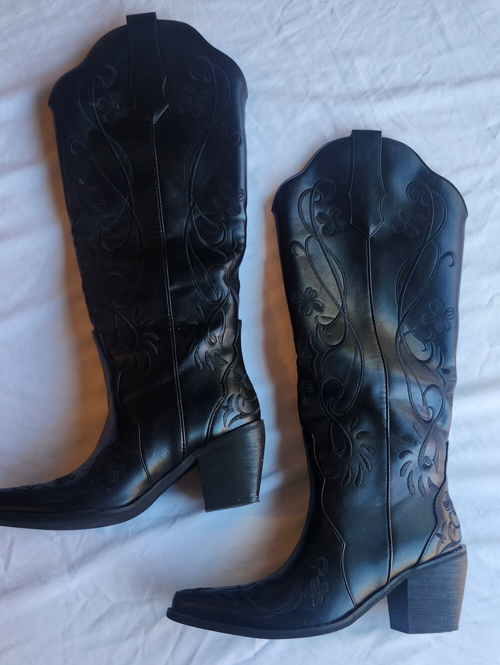 Black Western Embroidered Mid-Calf Boots - Women's